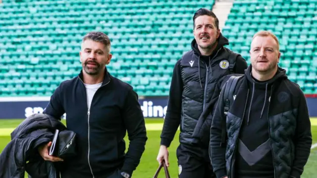 St Mirren manager Stephen Robinson (left) arrives at Easter Road