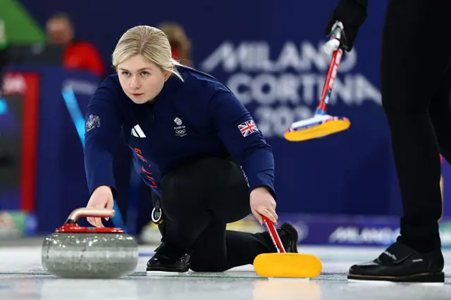Sophie Jackson of Great Britain competes in the curling women's round robin