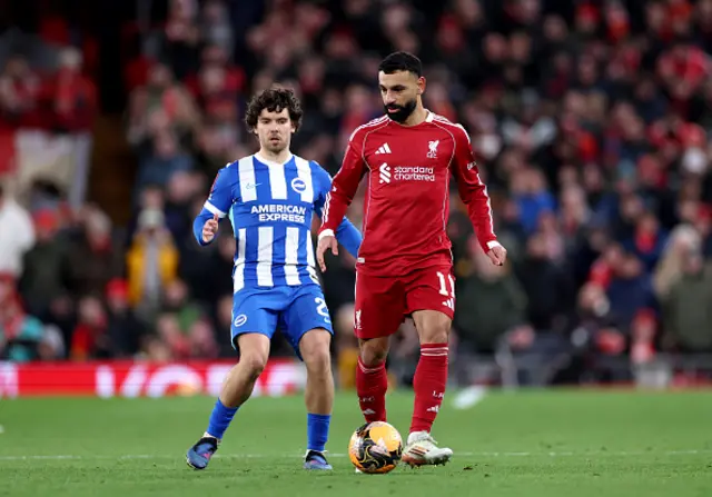 Mohamed Salah of Liverpool passes the ball