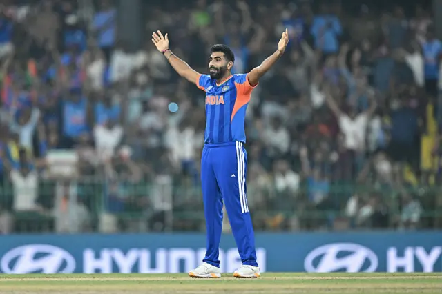 Jasprit Bumrah celebrates a wicket