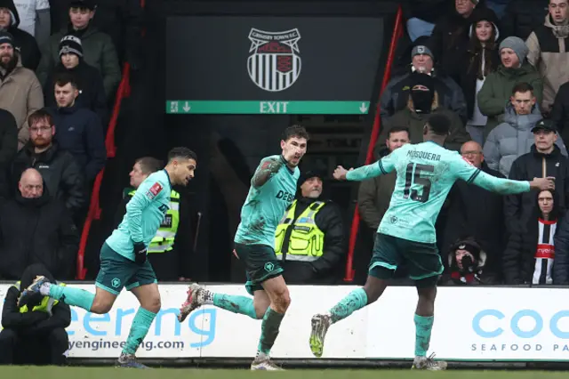 Wolverhampton Wanderers' Uruguayan defender #04 Santiago Bueno (C) celebrates with teammates