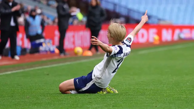 Maika Hammano of Tottenham Hotspur celebrates scoring her team's fifth goal