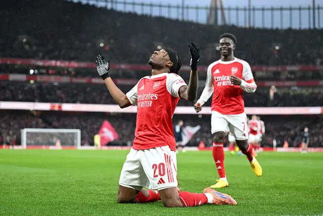 Noni Madueke of Arsenal celebrates scoring