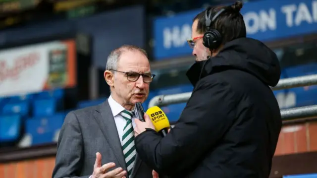 Celtic interim manager Martin O'Neill and BBC Scotland's Alasdair Lamont