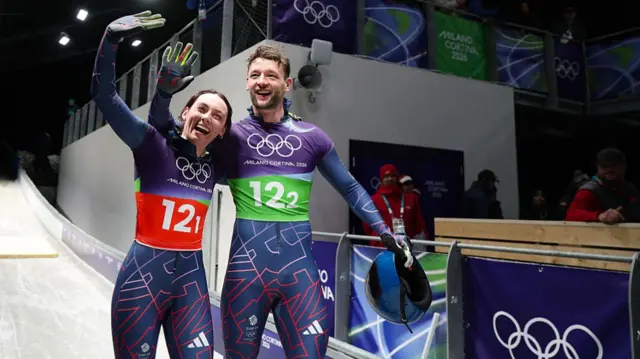 Freya Tarbit and Marcus Wyatt celebrate after competing