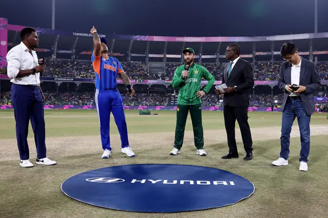 India captain Suryakumar Yadav and Pakistan skipper Salman Ali Agha at the toss