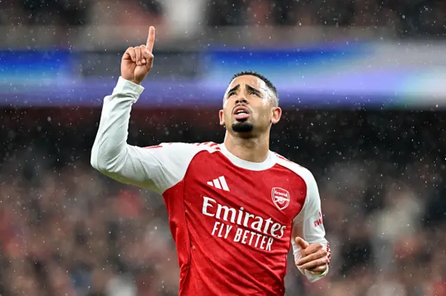Gabriel Jesus of Arsenal celebrates scoring his team's fourth goal