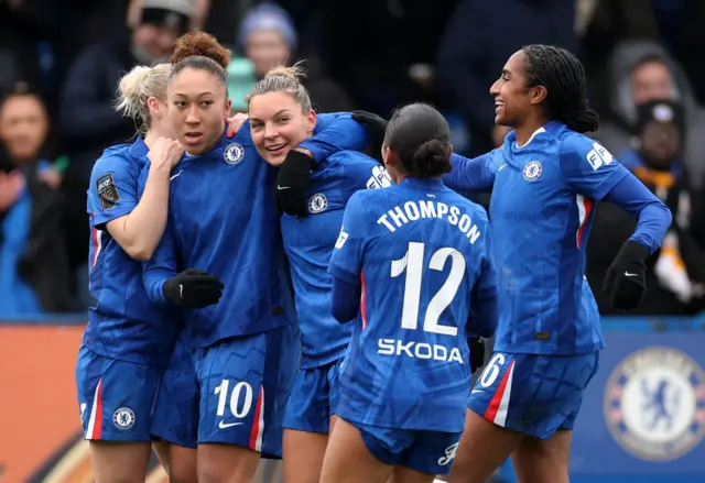 Chelsea's Lauren James celebrates scoring their second goal with teammates
