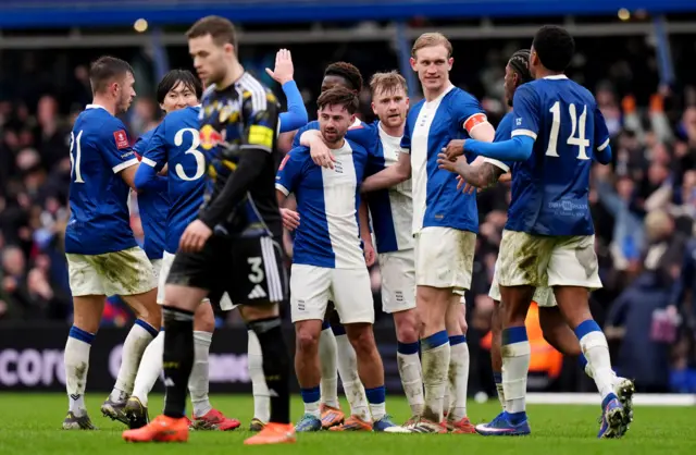 Birmingham City's Patrick Roberts (centre) celebrates