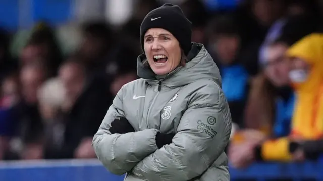 Chelsea manager Sonia Bompastor during the Barclays Women's Super League match at Kingsmeadow, London.