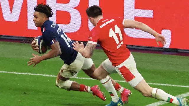 Theo Attissogbe scores for France against Wales