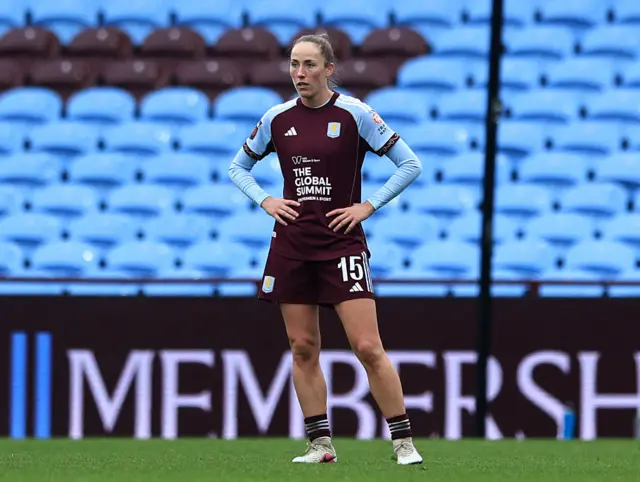 Lucy Parker of Aston Villa looks dejected after conceding a fourth goal scored by Cathinka Tandberg