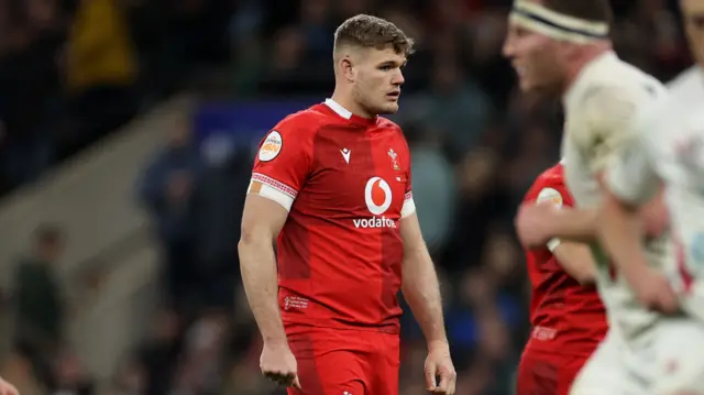 Taine Plumtree in action for Wales at England