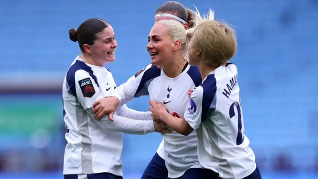 Cathinka Tandberg of Tottenham Hotspur (C) celebrates scoring her team's fourth goal