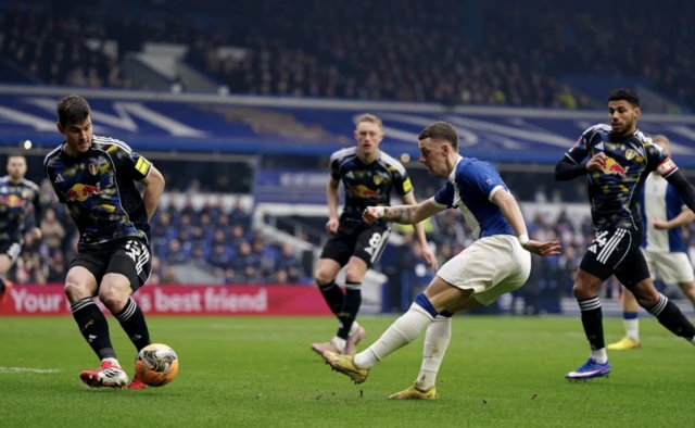 Birmingham City's Jay Stansfield (second right) has a shot at goal