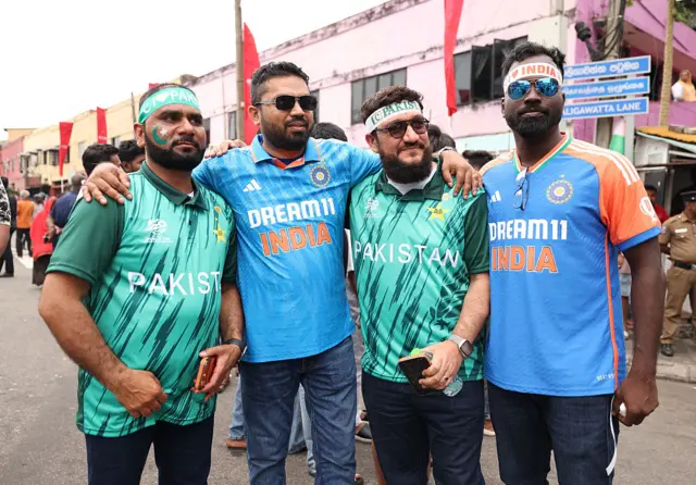 India and Pakistan fans together before their match in the T20 World Cup