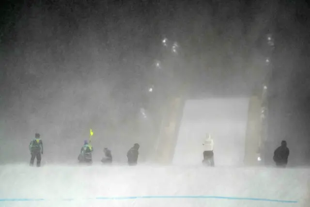 A view of a blizzard ahead of the Freestyle Skiing Women's Freeski Big Air Final at the Livigno Snow Park, on day ten of the Milano Cortina 2026 Winter Olympics, Italy
