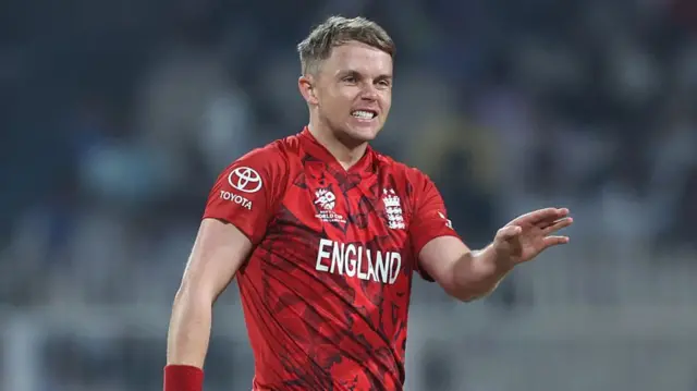 Sam Curran of England reacts