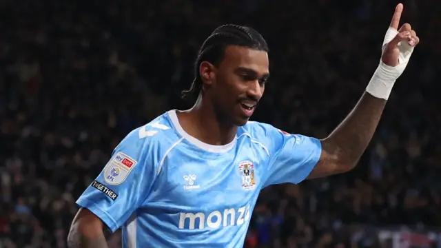 Haji Wright celebrates scoring against Middlesbrough