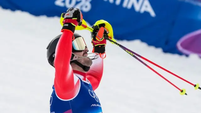 Meillard celebrating