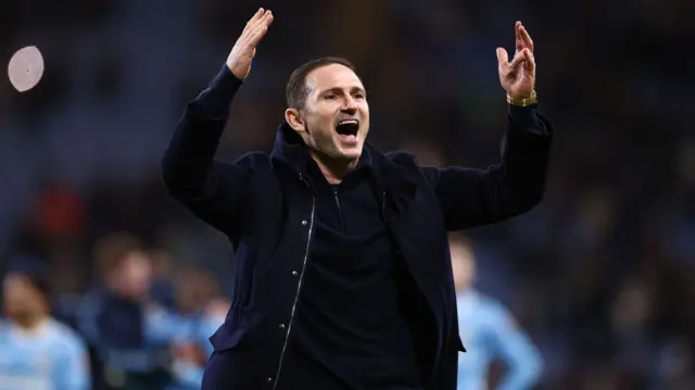 Coventry City manager Frank Lampard celebrating after the win over Boro