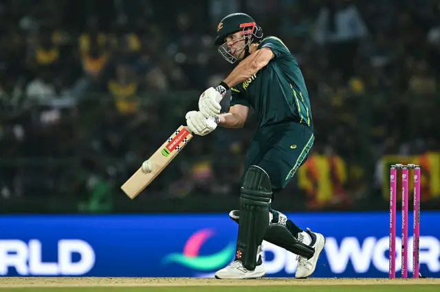 Australia's captain Mitchell Marsh plays a shot during the 2026 ICC Men's T20 Cricket World Cup group stage match between Australia and Sri Lanka