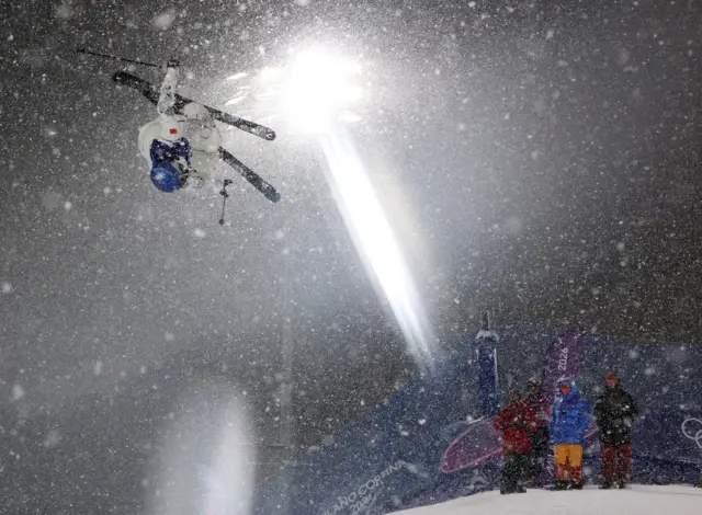 Ailing Eileen Gu from China warms up before the Women's Freestyle Skiing Big Air finals at the Milano Cortina 2026 Winter Olympic Games, in Livigno, Italy
