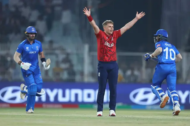 Sam Curran of England appeals
