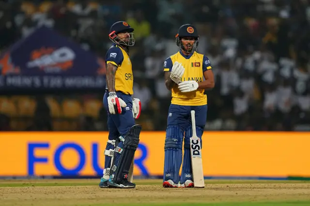 Kusal Mendis and Pathum Nissanka of Sri Lanka look on