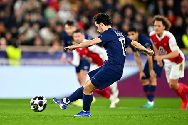 Vitinha of Paris Saint-Germain misses a penalty