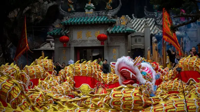 A dragon dance in Macau
