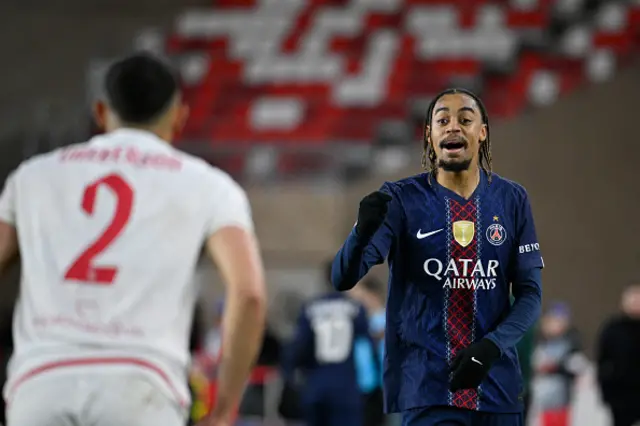 Paris Saint-Germain's French forward Bradley Barcola gestures