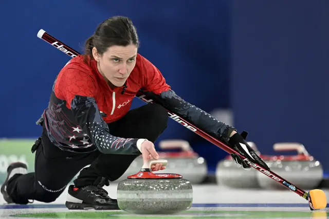 Tara Peterson of team USA competes in the curling women's round robin