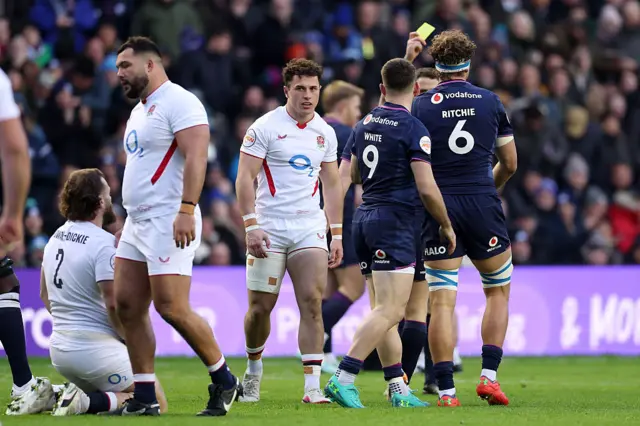 England winger Henry Arundell receives a yellow card during the Six Nations defeat against Scotland on 14 February 2026
