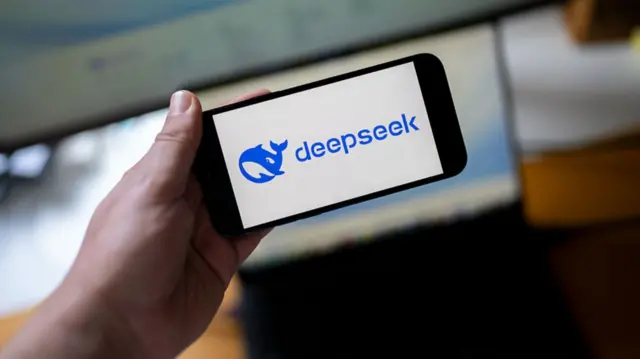 Depseek logo shown on mobile phone