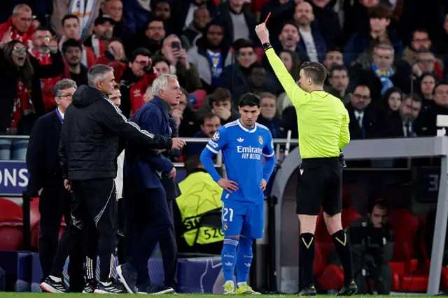 Coach Jose Mourinho of Benfica receiving a red card