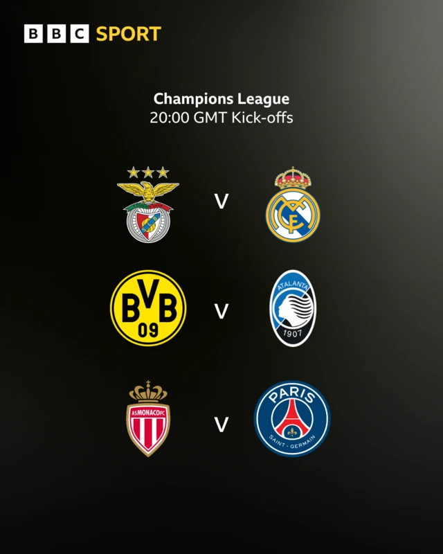 Champions League 20:00 GMT kick-ffs