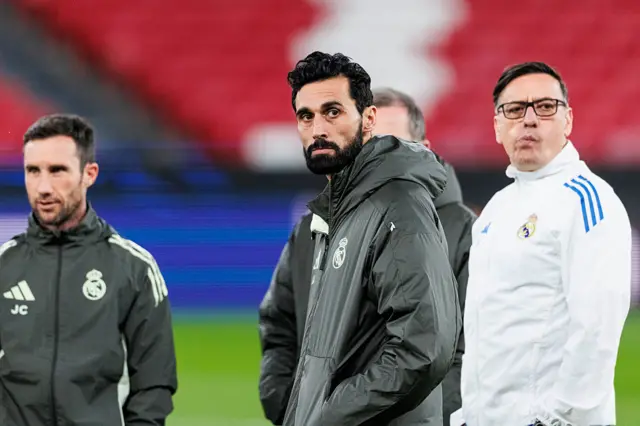 Real Madrid Head Coach Alvaro Arbeloa looks on