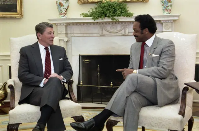 Jackson with Ronald Reagan in the Oval Office, February 25, 1987