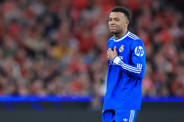 Kylian Mbappe reacts after missing a goal opportunity