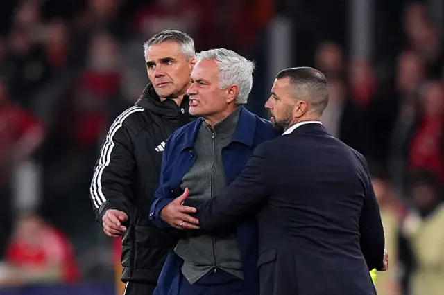 Jose Mourinho, Head Coach of Benfica, is shown a red card