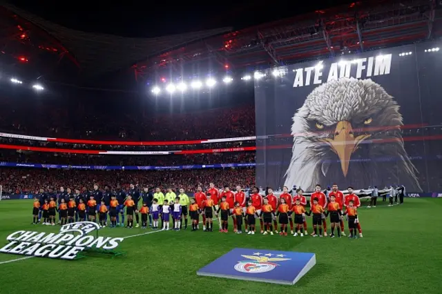 Team's players pose prior the UEFA Champions League knockout round