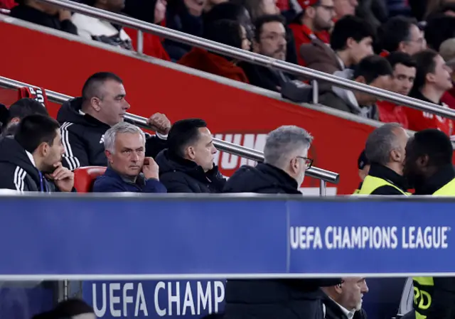 SL Benfica's Portuguese head coach Jose Mourinho sits in the stands