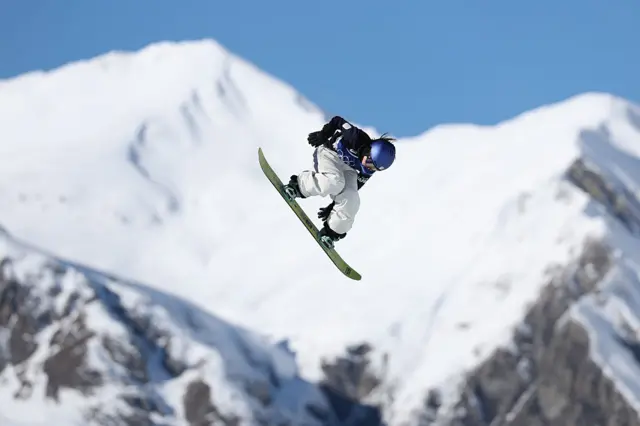 Mari Fukada of Team Japan competes in the qualification of the Women's Snowboard Slopestyle