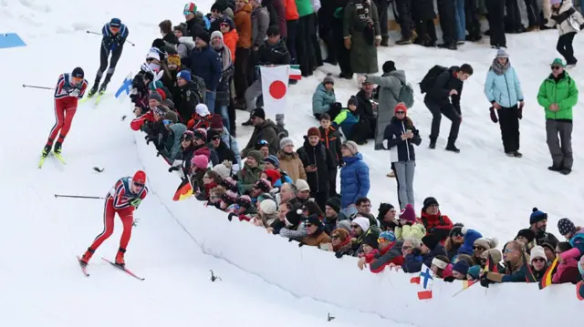 Andreas Skoglund competes in the cross-country event of the nordic combined