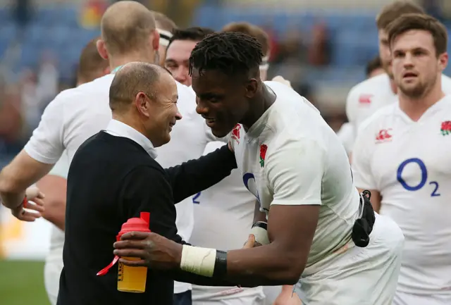 Maro Itoje and Eddie Jones