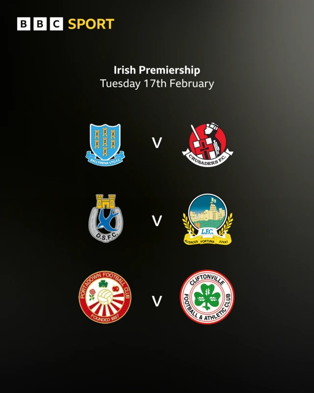 Tuesday's Irish Premiership fixtures