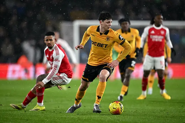 Wolverhampton Wanderers' Czech defender #37 Ladislav Krejci runs with the ball