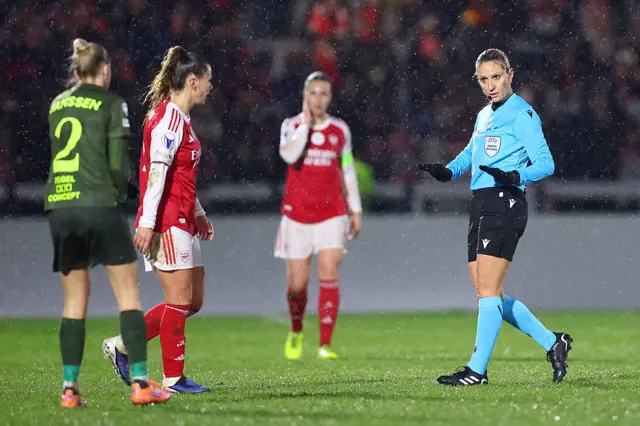 Referee Eleni Antoniou gestures