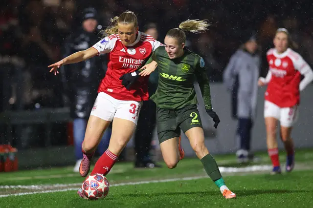 Holmberg takes on her opposing full back out wide